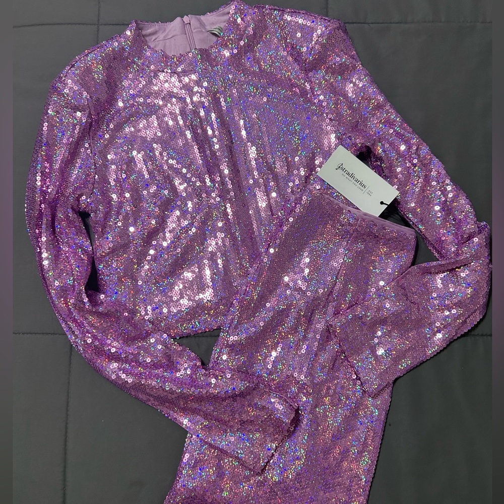 Sequin Set crop top and mini skirt Stradivarius size M